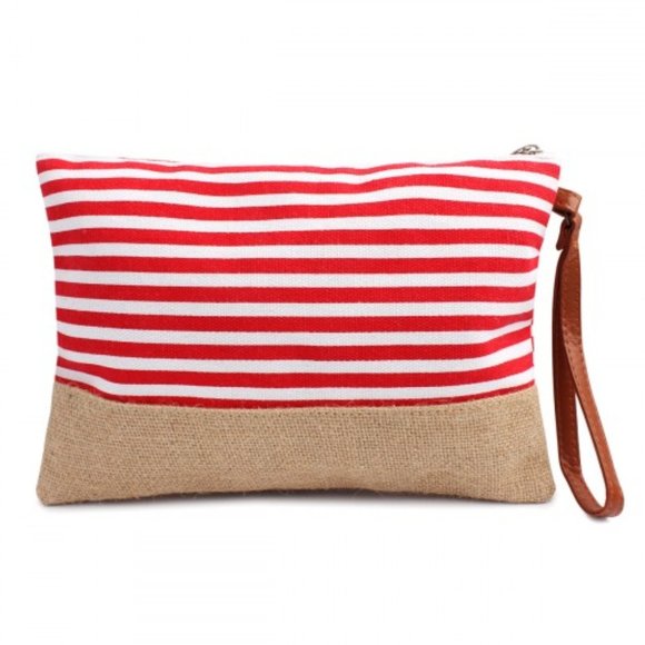 Trend Setter Diva Boutique Handbags - RED & WHITE STRIPE WRISTLET BAG